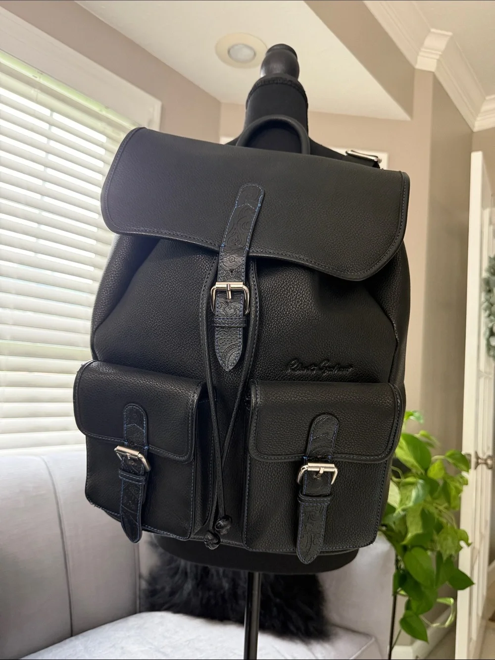Robert Graham Men's Black Leather Buckle Backpack - Classic Urban Carry